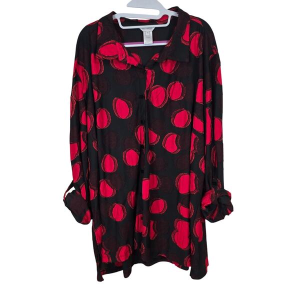 Women's Multiples Black & Red Button Up Blouse Roll Tab Sleeves | Size 3X - Picture 1 of 10